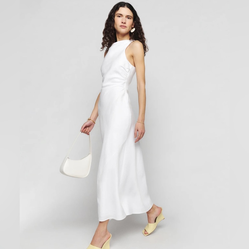NWT Reformation Casette Linen Dress White with Lining